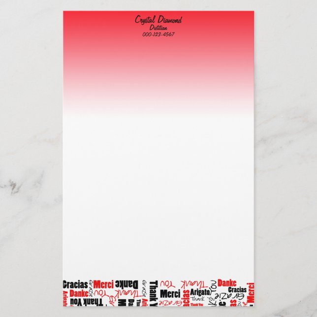 Papelería Negro y rojo multilingüe Gracias Word Cloud (Anverso)