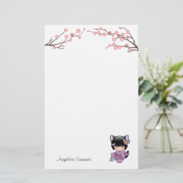 Papelería Neko Kokeshi Doll Cat Oe Geisha Chica