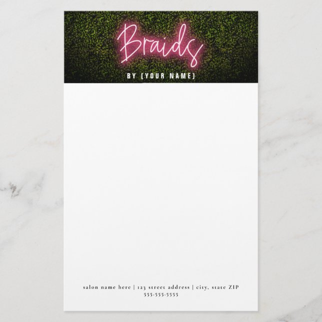 Papelería Neon Boxwood Hair Salon Braids Profesionales (Anverso)