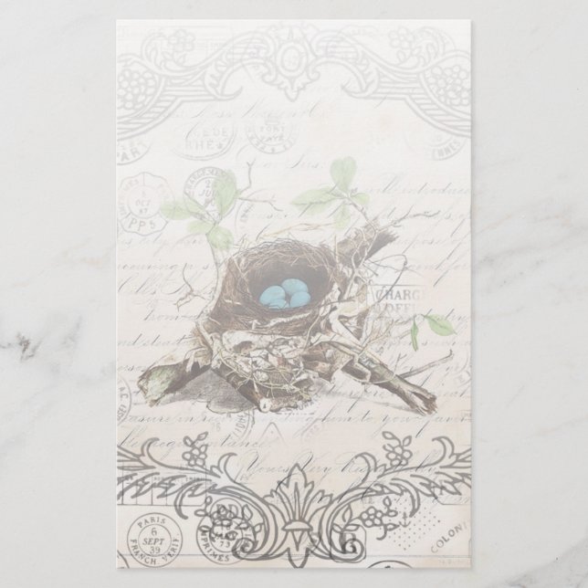 Papelería nido de ave botánica de campo de moda rústica (Anverso)