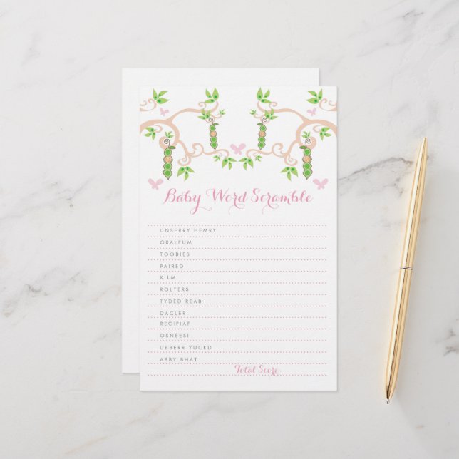 Papelería Niña Bebé Rosa Guisante En Una Vaina Rompecabezas  (Anverso/Reverso In Situ)