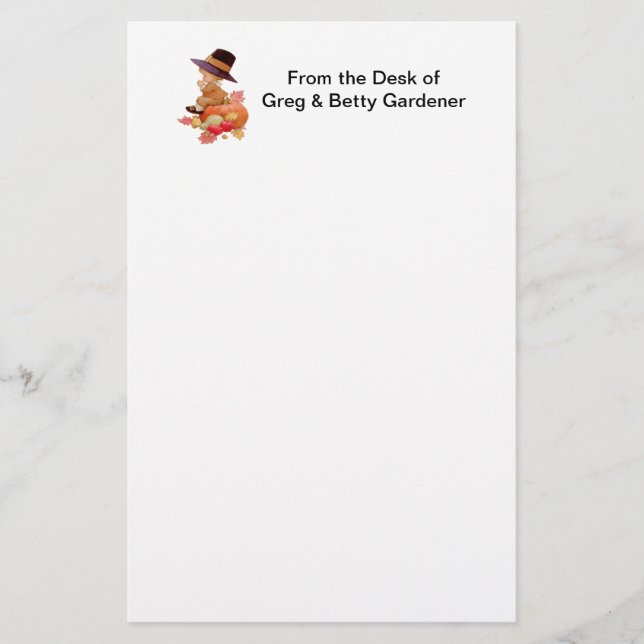 Papelería Niño de peregrino vintage rezando en calabaza (Anverso)