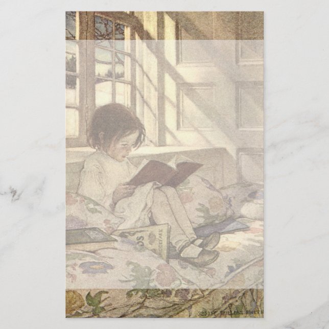 Papelería Niño ventilado leyendo un libro, Jessie Willcox Sm (Anverso)