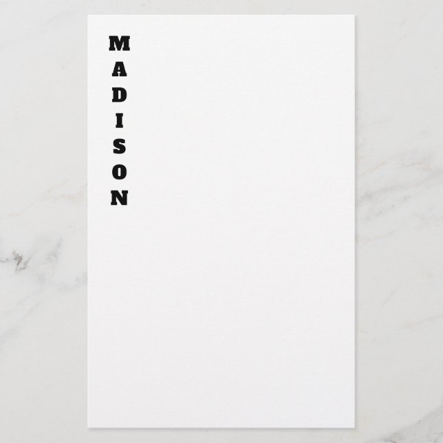 Papelería Nombre de Caligrafía Elegante Negro y Blanco (Anverso)