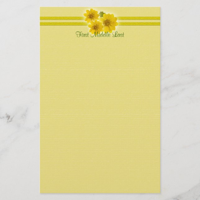 Papelería Nombre personalizado Borde de encabezado de flores (Anverso)
