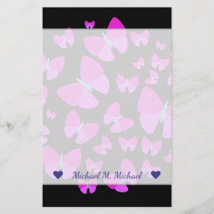 Papelería Nombre personalizado + enjambre de mariposas artís