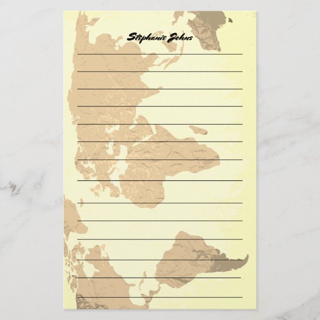 Papelería Nombre Personalizado Monograma Mapa Mundial en Lín (Anverso)