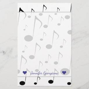 Papelería Nombre personalizado + muchas notas musicales