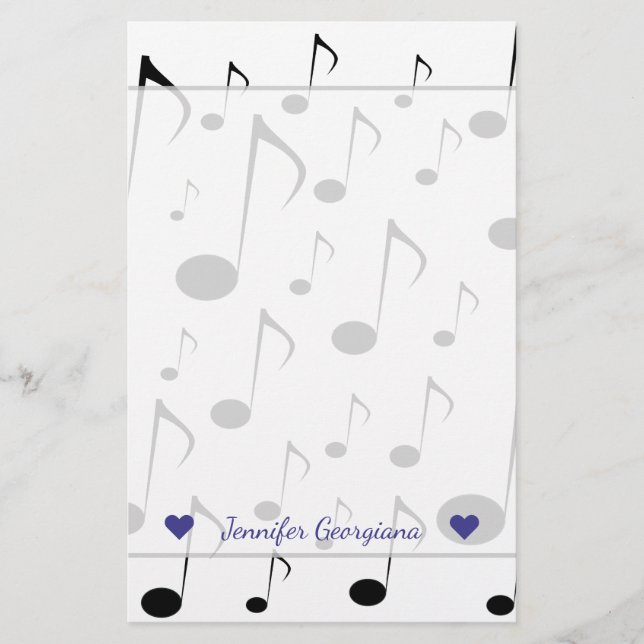 Papelería Nombre personalizado + muchas notas musicales (Anverso)