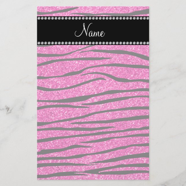 Papelería Nombre personalizado neón rosado purpurina rayas d (Anverso)