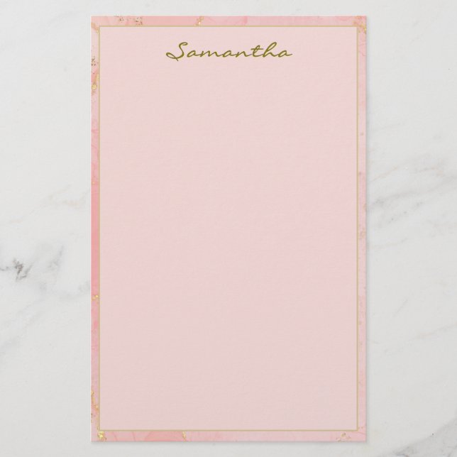 Papelería Nombre personalizado rosa y dorado (Anverso)