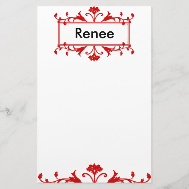 Papelería Nombre rojo o Personalizable de monograma (Anverso)