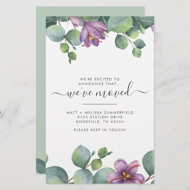 Papelería Nos hemos mudado de dirección Eucalyptus Movimient (Anverso / Reverso)