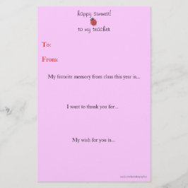 Papelería Nota de agradecimiento al profesor de fin de año