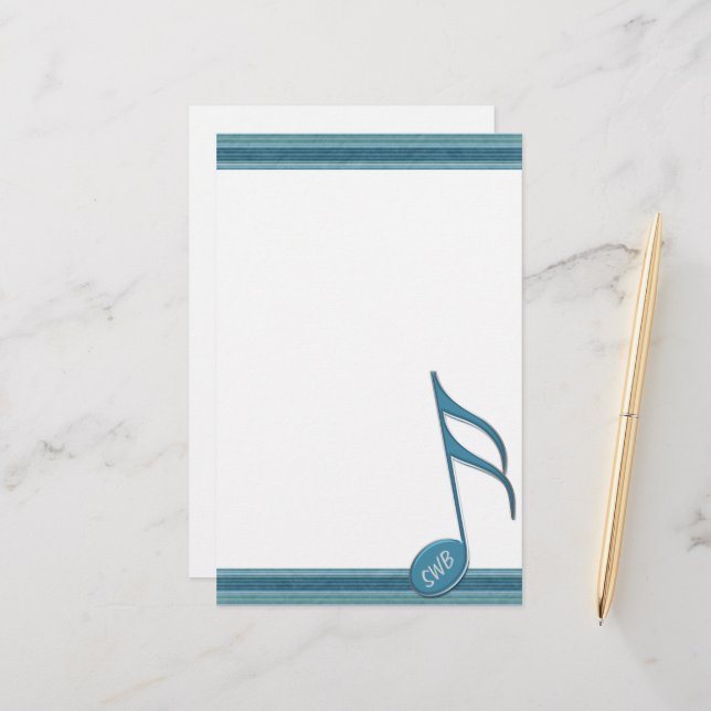 Papelería Nota musical monográfica y bandas en tonos azules (Anverso/Reverso In Situ)