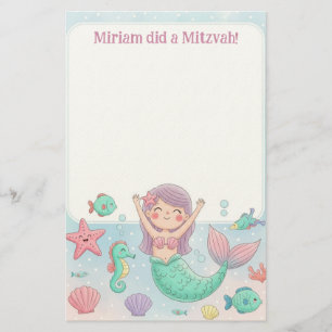 Papelería Nota personalizada de Mitzvah de Sirena Cuta