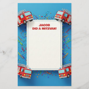 Papelería Notas de Mitzvah de Red Firetrucks Nombre Personal