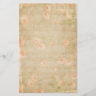 Papelería Notas florales musicales Flores Peach Beige