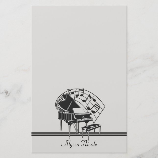 Papelería Notas Musicales de Piano Personalizadas (Anverso)