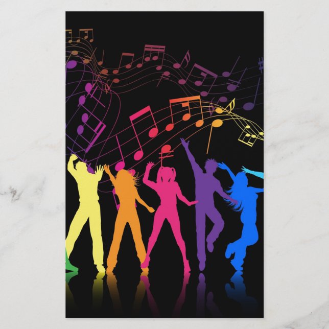 Papelería Notas musicales y bailarines coloridos (Anverso)
