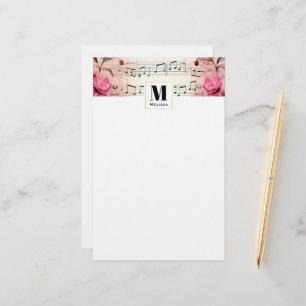 Papelería Notas musicales y Rosas Monograma vintage
