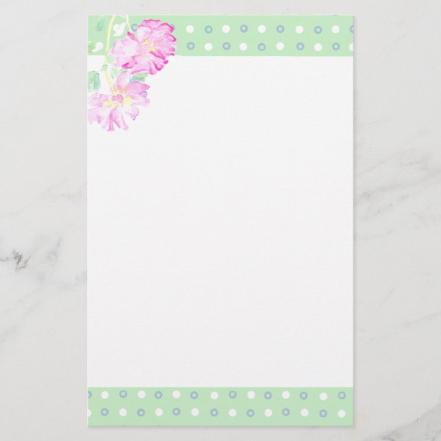 Papelería Notepaper personalizado, rosas rosadas, puntos de  (Anverso)