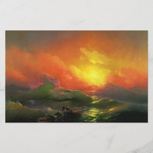 Papelería Novena Ola (mar de tormenta con atardecer rojo) (Anverso)