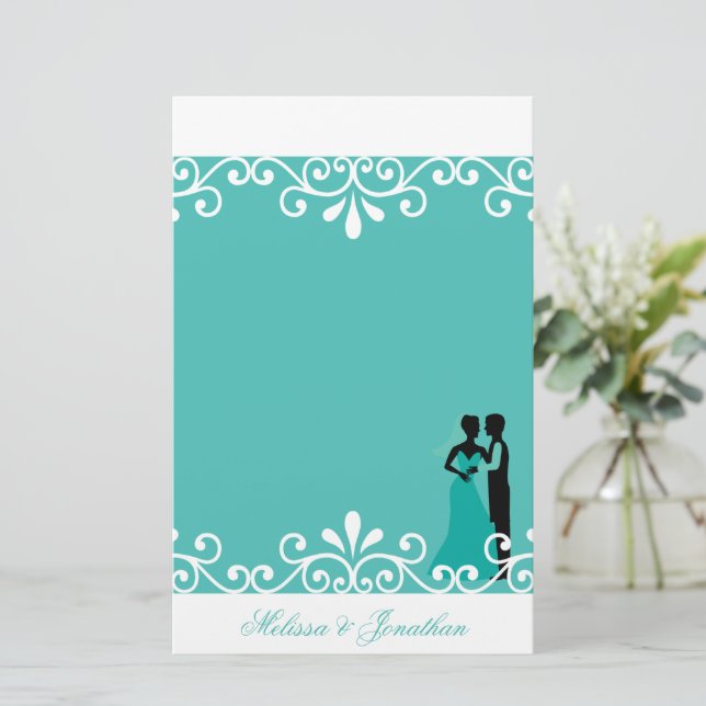 Papelería Novia Blanca Groom Boda Elegante Verde azulada (Anverso de pie)
