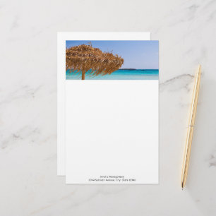 Papelería Océano tropical escénico con sombrilla de paja