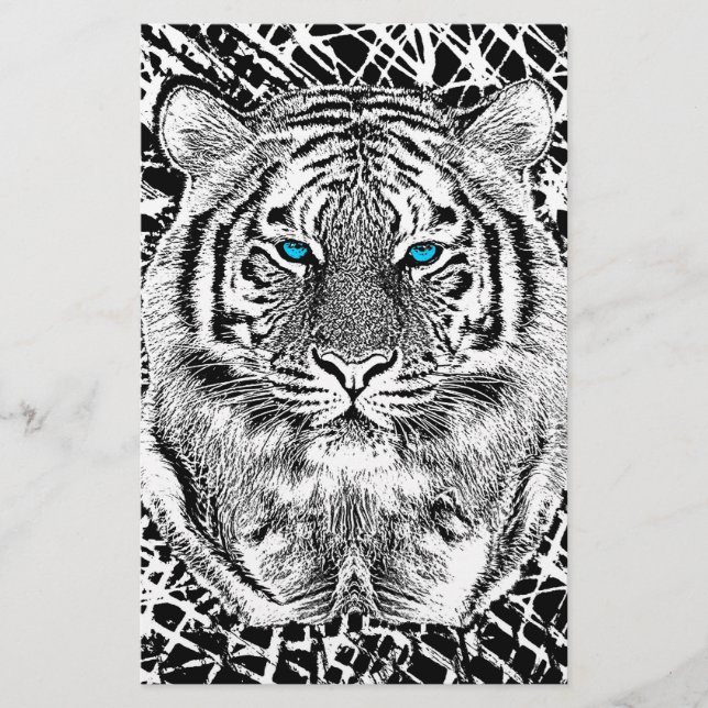 Papelería Ojos azules negros y blancos cara de tigre salvaje (Anverso)