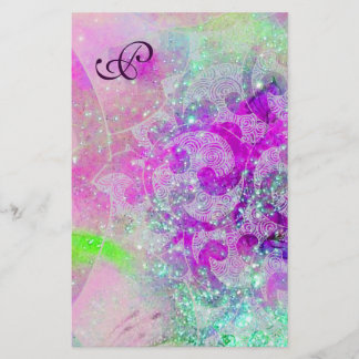Papelería OLAS ABSTRACTAS Azul,Monograma Boda rosado morado