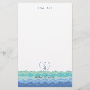 Papelería Olas azules Loopy Heart Gracias Stationery