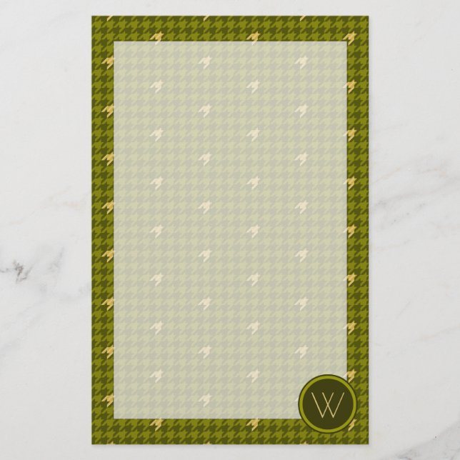 Papelería Olivo con Stationery Houndstoth con acento dorado (Anverso)
