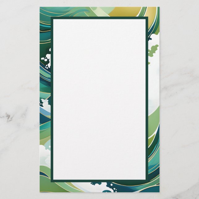 Papelería Ondas verdes y doradas (Anverso)