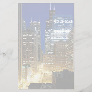 Papelería Opinión de la noche del paisaje urbano de Chicago