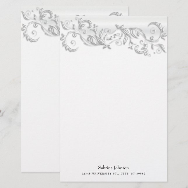 Papelería Ornato de la Perla Blanca sobre Blanco (Anverso / Reverso)