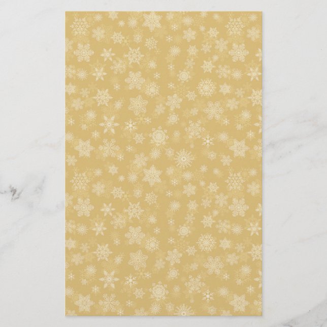 Papelería Oro navidad, copos de nieve blancos (Anverso)