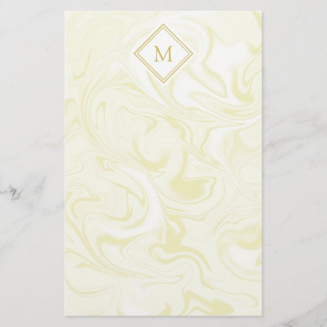 Papelería Oro y Marble Blanco con Monograma de Diamante (Anverso)