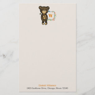 Papelería Oso Cubierto, Flor Amarilla Y Flor Floral