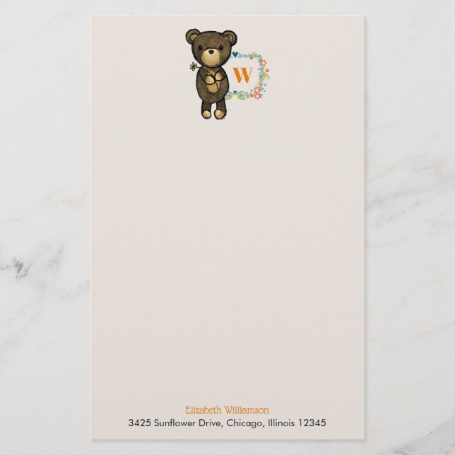 Papelería Oso Cubierto, Flor Amarilla Y Flor Floral (Anverso)