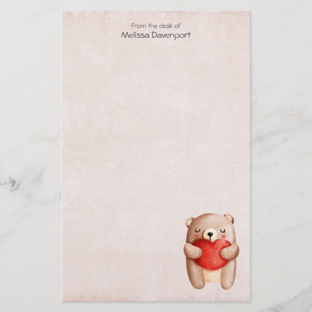 Papelería Oso de peluche con un corazón rojo (Anverso)