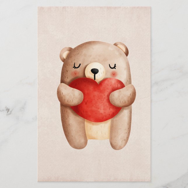 Papelería Oso de peluche con un corazón rojo (Anverso)