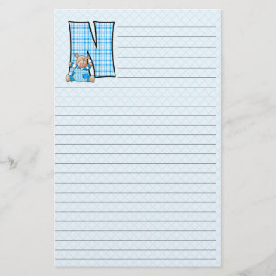 Papelería Oso de Teddy Azul con letra N en lino