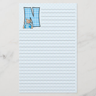 Papelería Oso de Teddy Azul con letra N en lino