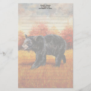 Papelería Oso Negro en el bosque otoñal
