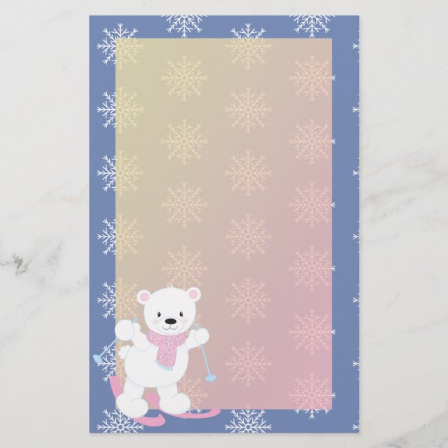 Papelería Oso Polar Adorable Para Esquiar (Anverso)