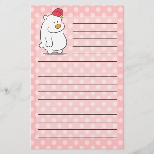 Papelería Oso polar con fondo de patrón de puntos de polka (Anverso)