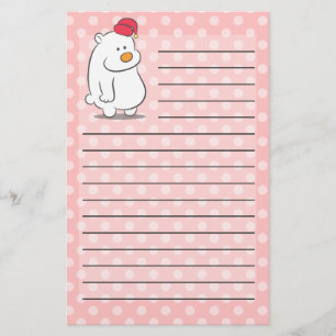 Papelería Oso polar lindo con fondo de patrón de lunares