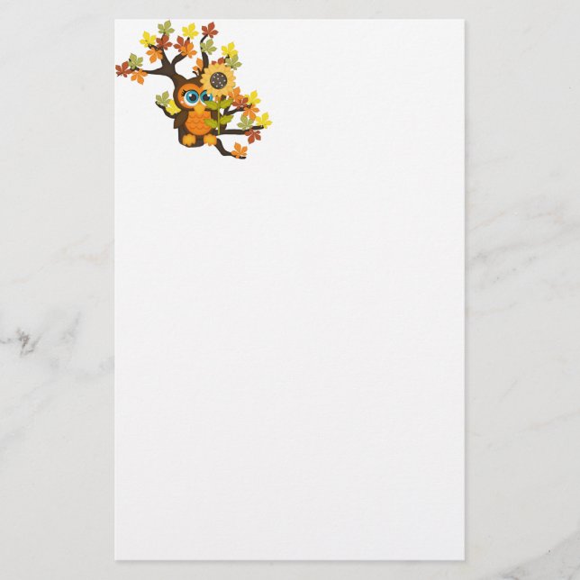 Papelería Otoño, búho otoño con girasoles (Anverso)