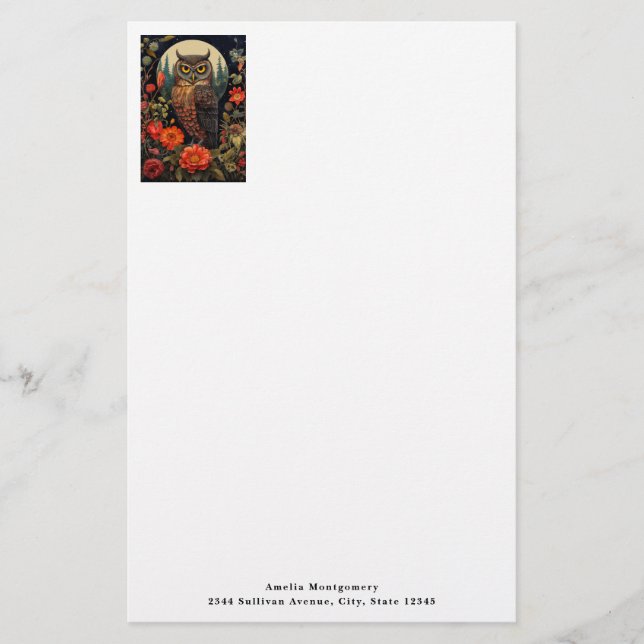 Papelería Owl at Night with a Full Moon (Anverso)